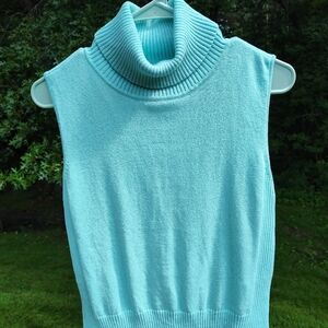 Aqua Blue Sleeveless Turtleneck Knit Top Vest Axcess Liz Claiborne Sz Lg Ribbed